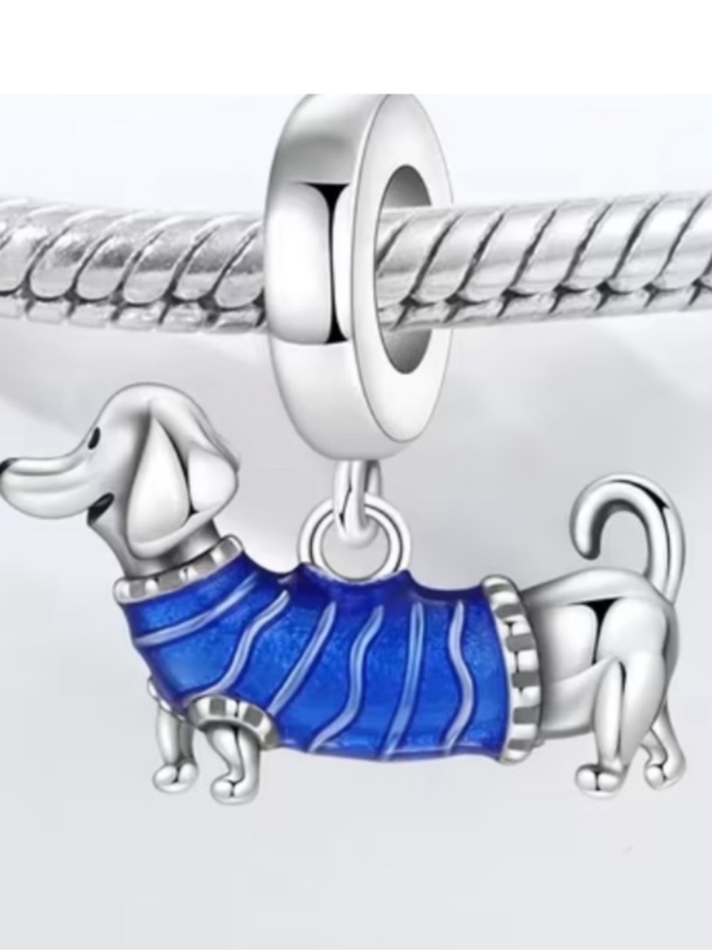 NWT 925 Sterling Silver Dachshund Charm Blue Enamel Dog Bead for Bracelet - Picture 5 of 5